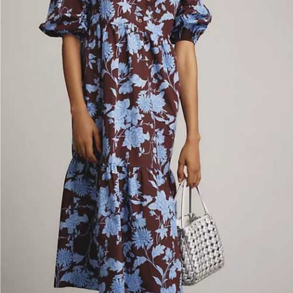 Maeve Brown and Blue Floral Midi Dress NWT - Picture 1 of 5